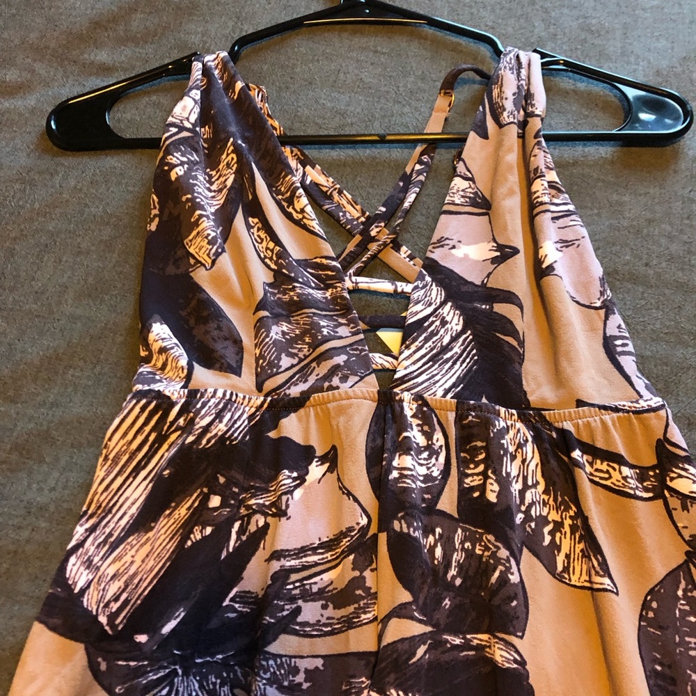 Mauve and purple leaf print Maaji maxi dress